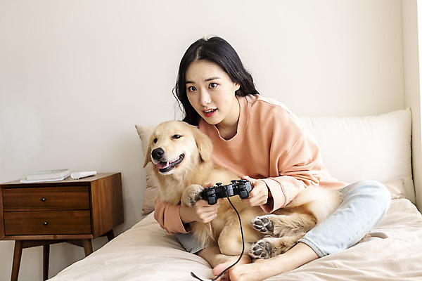 포토 JPG 전신 한마리 여자 반려견 안기 실내 한명 앉기 20대 성인 앞모습 반려동물 화목 한국인 게임 침대 골든리트리버 강아지 게임기 즐거움 반려 성인여자한명만 펫팸족 국내포토 동물 1 감정 뷰포인트 가구 컨셉 모션 놀이 사람 동양인 청년 내부 개 리트리버 신조어 여자한명만 성인여자만 파일형식