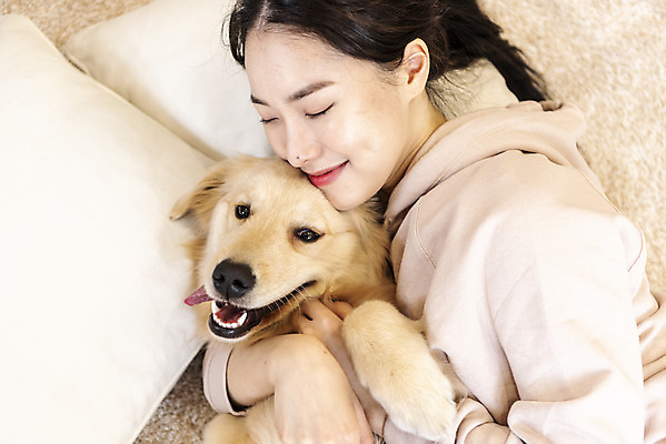 포토 JPG 한마리 여자 반려견 안기 실내 한명 상반신 20대 성인 옆모습 반려동물 눕기 화목 한국인 골든리트리버 강아지 즐거움 교감 반려 성인여자한명만 펫팸족 국내포토 동물 1 감정 뷰포인트 컨셉 모션 사람 동양인 청년 내부 개 리트리버 신조어 여자한명만 성인여자만 파일형식