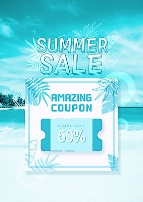 PSD 편집이미지 바다 타이포그라피 사람없음 여름 파란색 쇼핑 야자수 세일 쿠폰 민트색 이미지편집 나무 문자 계절 컬러 파일형식