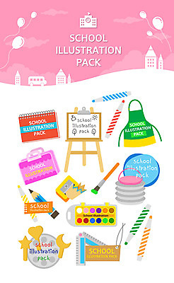 교육 일러스트 학교 학용품 색연필 자 미술 사람없음 연필 앞치마 물감 붓 팔레트 공예 물통 스케치북 이젤 연필깎이 에듀 에듀케이션 스쿨팩 국내일러스트 AI파일 문화예술 문구용품 취미 필기구 미술도구 파일형식 벡터
