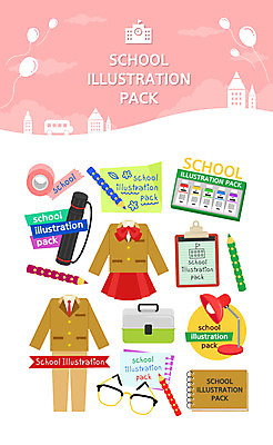 교육 교복 안경 일러스트 학교 학용품 색연필 사람없음 물감 스탠드 메모지 스케치북 포스트잇 테이프 서류판 에듀 에듀케이션 화구통 스쿨팩 국내일러스트 AI파일 잡화 옷 문구용품 조명 사무용품 미술도구 파일형식 벡터