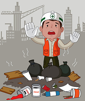 남자 일러스트 공사 한명 사람 성인 건물 건설현장 회색 금지 쓰레기 폐기물 안전모 안전제일 산업재해 쓰레기더미 성인남자한명만 건설근로자 국내일러스트 AI파일 직업 1 건축물 산업 컬러 건설업 헬멧 안전장비 재해 남자한명만 성인남자만 파일형식 벡터 더미