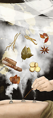 PSD 손 일러스트 의학 건강 두명 신체부위 치료 검은색 한의학 약재 한약재 등 약초 한약 뿌리 건강식품 뜸 베이지색 국내일러스트 음식 컬러 사람 약 풀_식물 파일형식