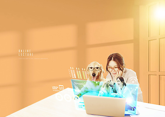 PSD 편집이미지 응시 여자 교육 두마리 그래프 사람 상반신 20대 성인 두명 노트북 주황색 한국인 개 에듀 에듀케이션 온라인강의 성인여자만 안경낌 스쿨팩 사회적거리두기 이미지편집 시선 안경 캠페인 컬러 2 포유류 동양인 청년 전자제품 강의 여자만 성인만 파일형식 언택트