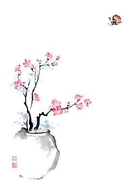 PSD 화분 나비 곤충 일러스트 캘리그라피 붓터치 사람없음 꽃병 봄 번짐 꽃가지 국내일러스트 동물 계절 꽃 나뭇가지 파일형식 효과