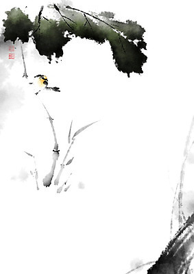 PSD 한마리 잎 일러스트 캘리그라피 조류 붓터치 풍경 사람없음 나뭇가지 번짐 화조화 국내일러스트 나무 식물 동물 1 동양화 파일형식 효과