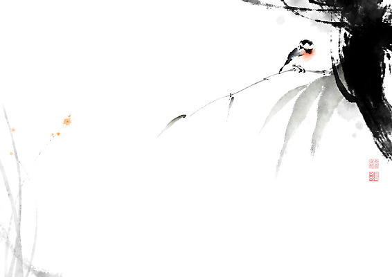 PSD 한마리 잎 일러스트 캘리그라피 조류 붓터치 풍경 사람없음 나뭇가지 번짐 화조화 국내일러스트 나무 식물 동물 1 동양화 파일형식 효과