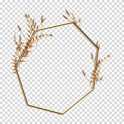 도형 식물 편집 편집이미지 꽃 잎 재질 나뭇잎 프레임 누끼 사람없음 3D 금속 금색 벼 황금 디지털합성 PNG 금박 팔각형 편집소스 컬러 곡류 파일형식