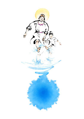 PSD 여자 남자 기독교 종교 어린이 일러스트 캘리그라피 놀이 물장구 붓터치 함께함 사람 소녀 성인 두명 물 여름 파란색 캠핑 천주교 예수 번짐 신앙생활 성경캠프 국내일러스트 자연요소 계절 컬러 컨셉 물놀이 레저 신_종교 파일형식 효과