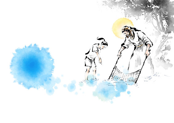 PSD 여자 남자 기독교 종교 어린이 일러스트 캘리그라피 붓터치 낚시 함께함 사람 소녀 성인 두명 여름 파란색 계곡 캠핑 천주교 가리킴 뜰채 그물 예수 개울 숲 번짐 신앙생활 성경캠프 국내일러스트 계절 컬러 컨셉 레저 손짓 강 신_종교 낚시용품 파일형식 효과