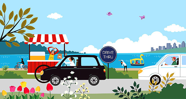 여자 남자 꽃 일러스트 자동차 조류 사람 여러명 성인 건물 강 자전거 운전 튤립 표지판 손하트 강변도로 포장마차 성인만 드라이브스루 국내일러스트 AI파일 식물 동물 건축물 도로 육상교통 다수 모션 알림판 손짓 식당 바이크 파일형식 벡터