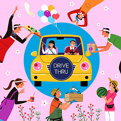 여자 남자 꽃 커피 음료 일러스트 자동차 수박 피자 어류 들기 사람 여러명 성인 상자 운전 상인 고객 풍선 손하트 성인만 드라이브스루 국내일러스트 AI파일 식물 육상교통 다수 과일 모션 패스트푸드 서양음식 손짓 수중동물 파일형식 벡터