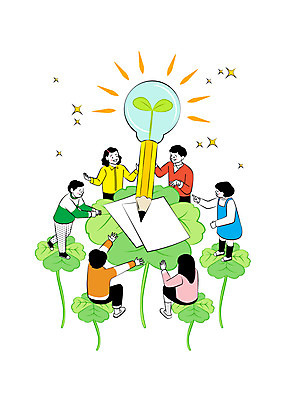 여자 교육 남자 종이 초등학생 어린이 일러스트 전구 학교 회의 서기 사람 앉기 소녀 소년 여러명 연필 스쿨라이프 새싹 네잎클로버 토론 즐거움 에듀 에듀케이션 어린이만 스쿨팩 국내일러스트 AI파일 식물 학생 라이프스타일 감정 다수 비즈니스 모션 학용품 필기구 클로버 파일형식 벡터