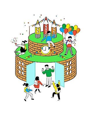 학생 여자 교육 남자 초등학생 어린이 일러스트 학교 폭죽 사람 앉기 소녀 소년 여러명 성인 연필 스쿨라이프 교사 즐거움 등교 꽃가루 풍선 환영 가랜드 에듀 에듀케이션 스쿨팩 국내일러스트 AI파일 직업 라이프스타일 감정 다수 모션 학용품 필기구 가루 파티용품 등하교 파일형식 벡터