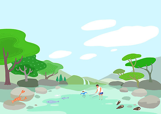 전신 PSD 나무 남자 아들 어린이 일러스트 가족 물놀이 휴가 성인 두명 여름 파란색 여름휴가 바캉스 계곡 아빠 가재 즐거움 고둥 고기잡이 부자지간 남자만 국내일러스트 식물 계절 감정 컬러 관계 놀이 어패류 갑각류 어업 사람 파일형식 여름_계절