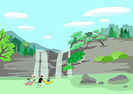 전신 PSD 여자 남자 딸 아들 어린이 일러스트 가족 물놀이 엄마 휴가 여러명 성인 여름 파란색 여름휴가 바캉스 계곡 수영 폭포 아빠 즐거움 튜브 국내일러스트 계절 감정 컬러 다수 관계 자연 놀이 사람 수상스포츠 파일형식 여름_계절