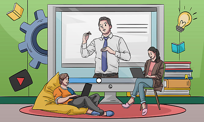 학생 여자 남자 의자 일러스트 전구 넥타이 모바일 사람 앉기 책 세명 노트북 소파 모니터 교사 공책 온라인강의 사회적거리두기 온택트 국내일러스트 AI파일 직업 잡화 캠페인 가구 모션 문구용품 전자제품 컴퓨터 강의 파일형식 벡터 언택트