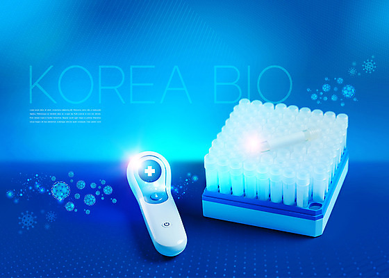 PSD 편집이미지 의학 실험 사람없음 파란색 바이러스 온도계 체온계 개발 바이오 백신 비접촉체온계 바이알 이미지편집 컬러 의료용품 파일형식