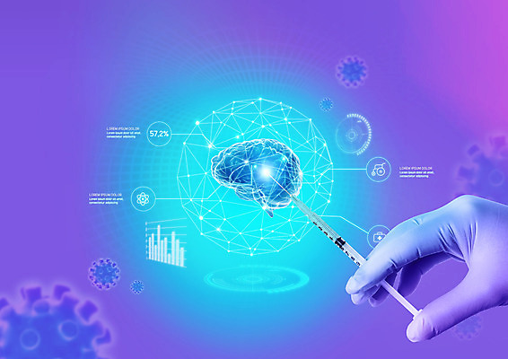 PSD 편집이미지 손 주사기 들기 신체부위 보라색 바이러스 뇌 홀로그램 이미지편집 컬러 의료기기 모션 사람 파일형식