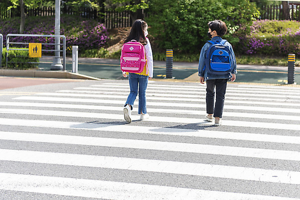 포토 JPG 주간 전신 여자 남자 초등학생 어린이 안전 야외 두명 뒷모습 걷기 한국인 횡단보도 등하교 조심 건너기 스쿨존 어린이보호구역 어린이만 국내포토 자연요소 학생 뷰포인트 모션 사람 동양인 보행로 보호구역 파일형식