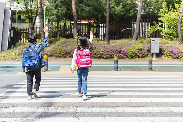 포토 JPG 주간 전신 여자 남자 초등학생 어린이 안전 야외 두명 뒷모습 손들기 걷기 한국인 횡단보도 등하교 조심 건너기 스쿨존 어린이보호구역 어린이만 국내포토 자연요소 학생 뷰포인트 모션 사람 동양인 보행로 보호구역 파일형식