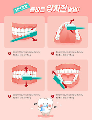 분홍색 일러스트 사람없음 인포그래픽 양치 치아 칫솔 방법 치아건강 매뉴얼 국내일러스트 AI파일 컬러 건강 위생용품 청결 소화기관 파일형식 벡터