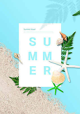 PSD 편집이미지 모래 하늘색 잎 조개 나뭇잎 불가사리 프레임 사람없음 여름 파란색 조개껍데기 이미지편집 식물 계절 컬러 어패류 극피동물 파일형식