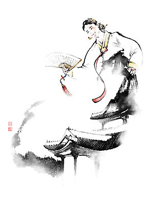 PSD 여자 일러스트 장신구 캘리그라피 붓터치 한옥 주택 한명 들기 사람 성인 춤 부채 한복 저고리 번짐 비녀 성인여자한명만 국내일러스트 1 한국전통 고건축 모션 문화예술 전통소품 건물 전통의상 여자한명만 성인여자만 파일형식 효과 헤어액세사리