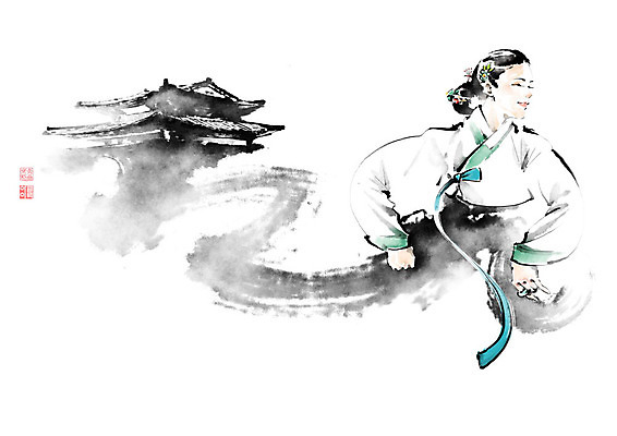 PSD 여자 일러스트 장신구 캘리그라피 붓터치 한옥 한명 사람 성인 춤 한복 저고리 번짐 비녀 성인여자한명만 국내일러스트 1 한국전통 고건축 문화예술 전통소품 전통의상 여자한명만 성인여자만 파일형식 효과 헤어액세사리