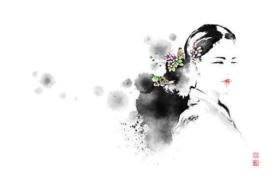 PSD 여자 일러스트 장신구 캘리그라피 붓터치 전통소품 한명 사람 성인 장식 한복 번짐 비녀 성인여자한명만 국내일러스트 1 한국전통 전통 전통의상 오브젝트 여자한명만 성인여자만 파일형식 효과 헤어액세사리