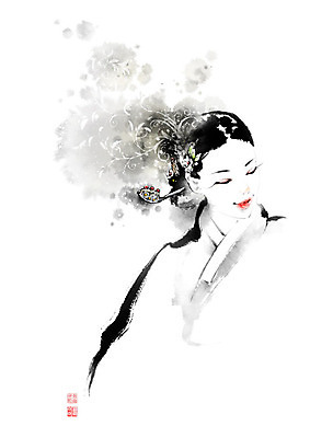 PSD 전통 여자 일러스트 장신구 캘리그라피 붓터치 한명 사람 성인 장식 눈감음 한복 번짐 비녀 성인여자한명만 국내일러스트 1 한국전통 모션 전통소품 전통의상 여자한명만 성인여자만 파일형식 효과 헤어액세사리