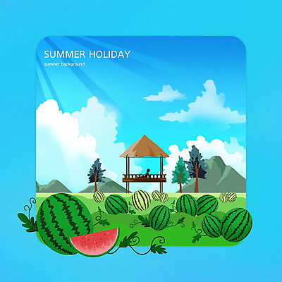 전신 PSD 남자 일러스트 수박 한명 초원 파란색 오두막 수박밭 여름배경 제철과일 국내일러스트 1 컬러 백그라운드 밭 과일 사람 제철 파일형식