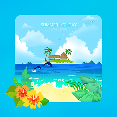 PSD 꽃 바다 섬 여행 잎 일러스트 사람없음 파란색 야자수 돌고래 여름배경 국내일러스트 나무 식물 컬러 백그라운드 포유류 수중동물 파일형식