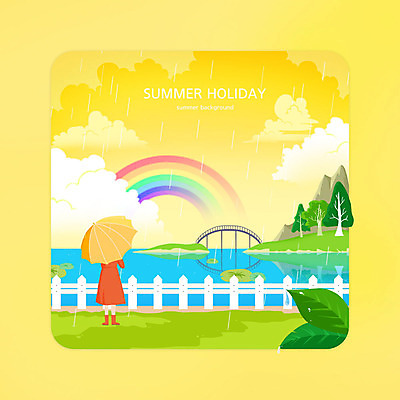 전신 PSD 여자 호수 무지개 일러스트 우산 한명 노란색 비 여자한명만 여름배경 국내일러스트 자연요소 1 컬러 백그라운드 날씨 사람 여자만 파일형식