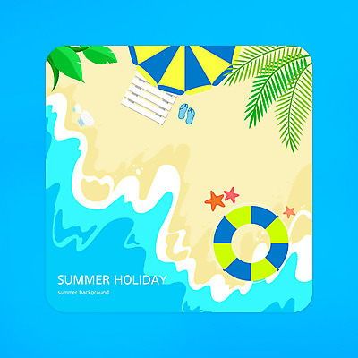 PSD 바다 일러스트 슬리퍼 해변 사람없음 파란색 모래사장 파라솔 선베드 튜브 여름배경 국내일러스트 컬러 백그라운드 신발 의자 파일형식