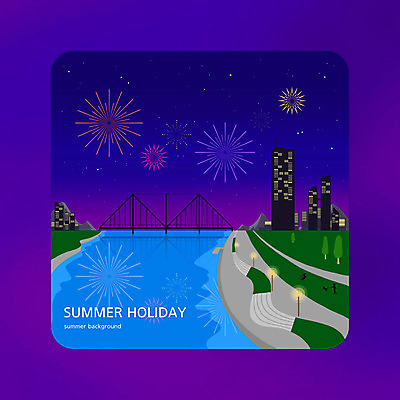 PSD 공원 야경 일러스트 불꽃놀이 빌딩 사람없음 강 보라색 도시 가교 여름배경 국내일러스트 건축물 공공시설 컬러 백그라운드 놀이 건물 야간 파일형식 풍경_경치