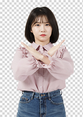편집 편집이미지 여자 캠페인 한명 서기 누끼 사람 손짓 상반신 20대 성인 앞모습 한국인 금지 X 거절 아니오 반대 PNG 엄격한 성인여자한명만 편집소스 1 알파벳 뷰포인트 컨셉 모션 동양인 청년 여자한명만 성인여자만 파일형식