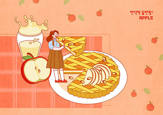 PSD 접시 여자 일러스트 한명 들기 사람 빨간색 사과 먹기 슬라이스 아몬드 면역력 사과주스 애플파이 테이블매트 여자한명만 맛있는 국내일러스트 1 식기 컬러 과일 모션 견과류 식탁보 과일주스 파이_빵 여자만 파일형식