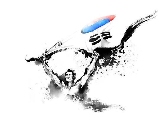 PSD 남자 일러스트 캘리그라피 응원 붓터치 한국 한명 들기 사람 성인 기쁨 태극기 태극 번짐 성인남자한명만 국내일러스트 1 문양 감정 아시아 모션 국기 남자한명만 성인남자만 파일형식 효과