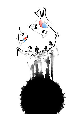 PSD 여자 남자 일러스트 캘리그라피 응원 어깨동무 붓터치 한국 들기 여러명 성인 깃발 태극기 태극 번짐 성인만 국내일러스트 문양 아시아 포즈 다수 모션 사람 국기 파일형식 효과