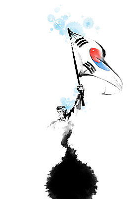 PSD 남자 일러스트 캘리그라피 붓터치 한국 한명 들기 깃발 띠 머리띠 태극기 태극 번짐 성인남자한명만 국내일러스트 1 문양 아시아 장신구 모션 사람 국기 남자한명만 성인남자만 파일형식 효과