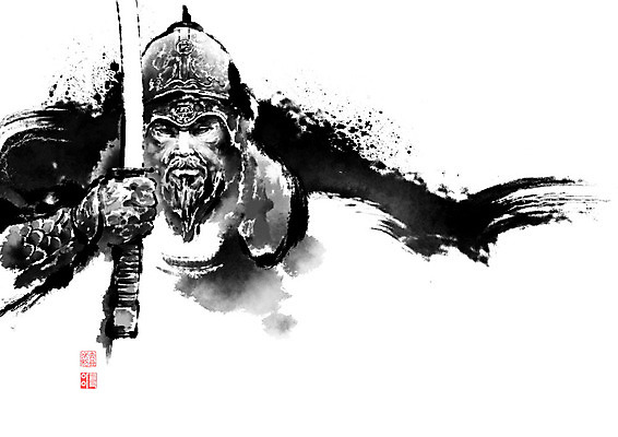 PSD 남자 일러스트 캘리그라피 붓터치 흑백 한명 들기 사람 성인 칼 번짐 장군 갑옷 충성 이순신 충무공 성인남자한명만 충성충 칼자루 국내일러스트 투구모자 직업 1 모션 촬영기법 한자 보호장비 남자한명만 성인남자만 파일형식 효과