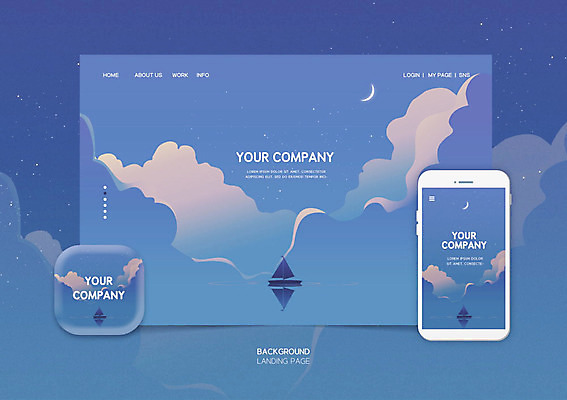 PSD 구름 편집이미지 백그라운드 사람없음 여름 파란색 스마트폰 초승달 레이아웃 UI 선박 랜딩페이지 편집소스 이미지편집 자연요소 계절 컬러 웹템플릿 수상교통 핸드폰 스마트기기 달 파일형식