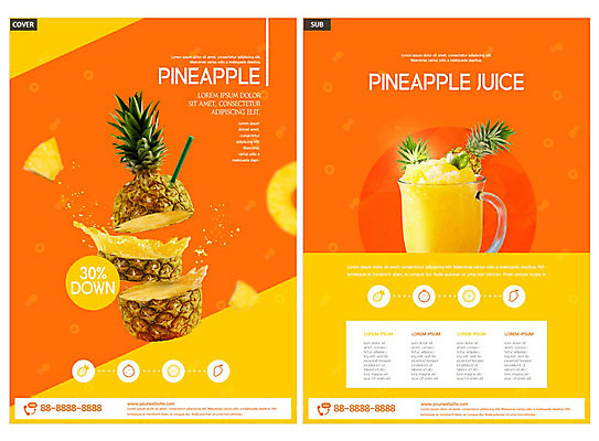 템플릿 ZIP 음료 리플렛 과일 빨대 팜플렛 사람없음 여름 노란색 주황색 주스 과일주스 파인애플 전단템플릿 전단 슬라이스 인디자인 INDD 이미지템플릿 계절 컬러 열대과일 홍보물 파일형식