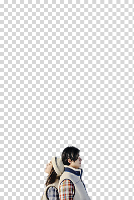 편집이미지 커플 계절 여자 남자 행복 겨울 사랑 서기 누끼 사람 상반신 20대 두명 옆모습 30대 청춘 눈감음 한국인 등맞대기 PNG 성인만 편집소스 감정 뷰포인트 컨셉 관계 모션 동양인 청년 장년 파일형식