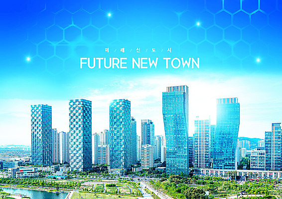 PSD 편집이미지 하늘 미래 빌딩 사람없음 파란색 고층빌딩 도시 미래도시 신도시 이미지편집 컬러 컨셉 건물 파일형식