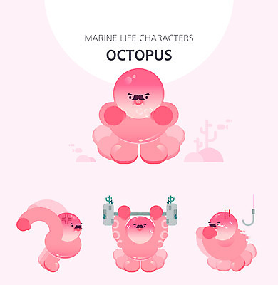 캐릭터 분홍색 여러마리 일러스트 사람없음 세트 귀여움 점프 수중동물 힘 아령 분노 무서움 문어 일러캐릭터 AI파일 동물 감정 컬러 다수 컨셉 모션 연체동물 파일형식 벡터