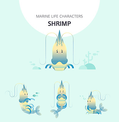 캐릭터 여러마리 일러스트 새우 사람없음 파란색 세트 귀여움 수중동물 수줍음 새우캐릭터 연약 일러캐릭터 AI파일 동물 감정 컬러 다수 컨셉 갑각류 파일형식 벡터