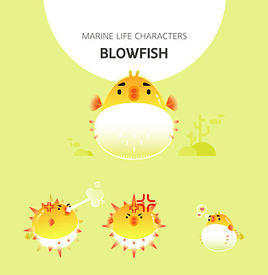 캐릭터 여러마리 일러스트 사람없음 세트 노란색 귀여움 수중동물 분노 하트 복어 일러캐릭터 AI파일 모양 동물 감정 컬러 다수 컨셉 어류 파일형식 벡터