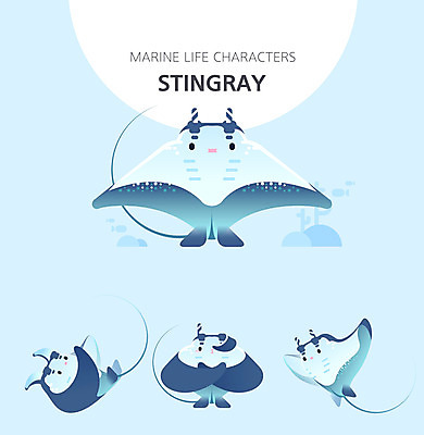 캐릭터 여러마리 일러스트 사람없음 파란색 세트 귀여움 점프 수중동물 수줍음 가오리 일러캐릭터 AI파일 동물 감정 컬러 다수 컨셉 모션 어류 파일형식 벡터